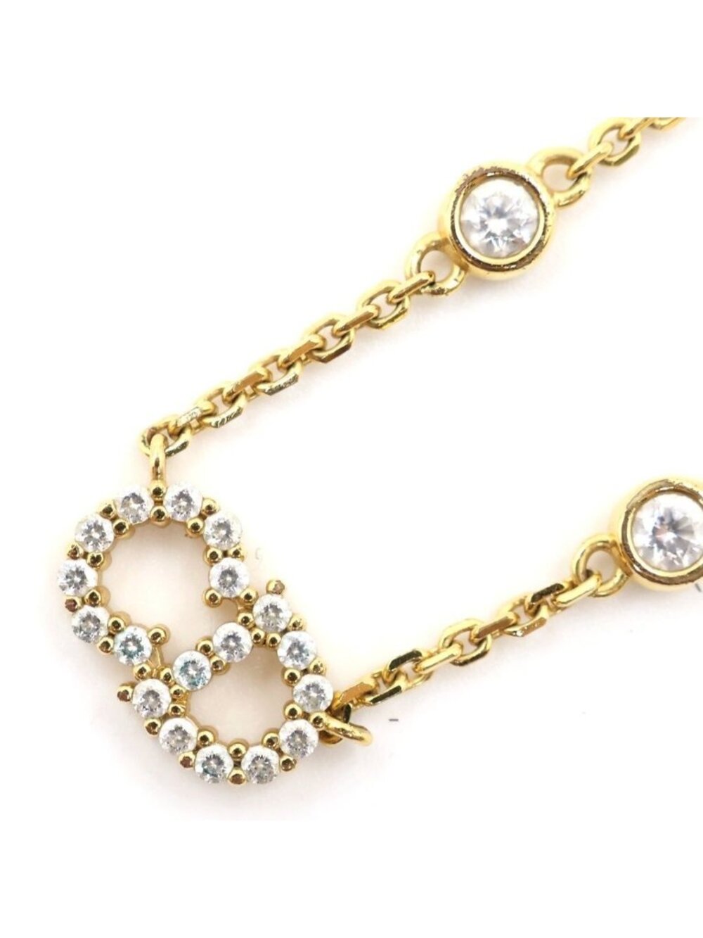 Dior Clair D Lune Rhinestone CD Logo Necklace Gold